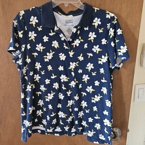 Croft And Barrow Floral The Classic Polo Women's 2 Button - 100% Cotton - Large